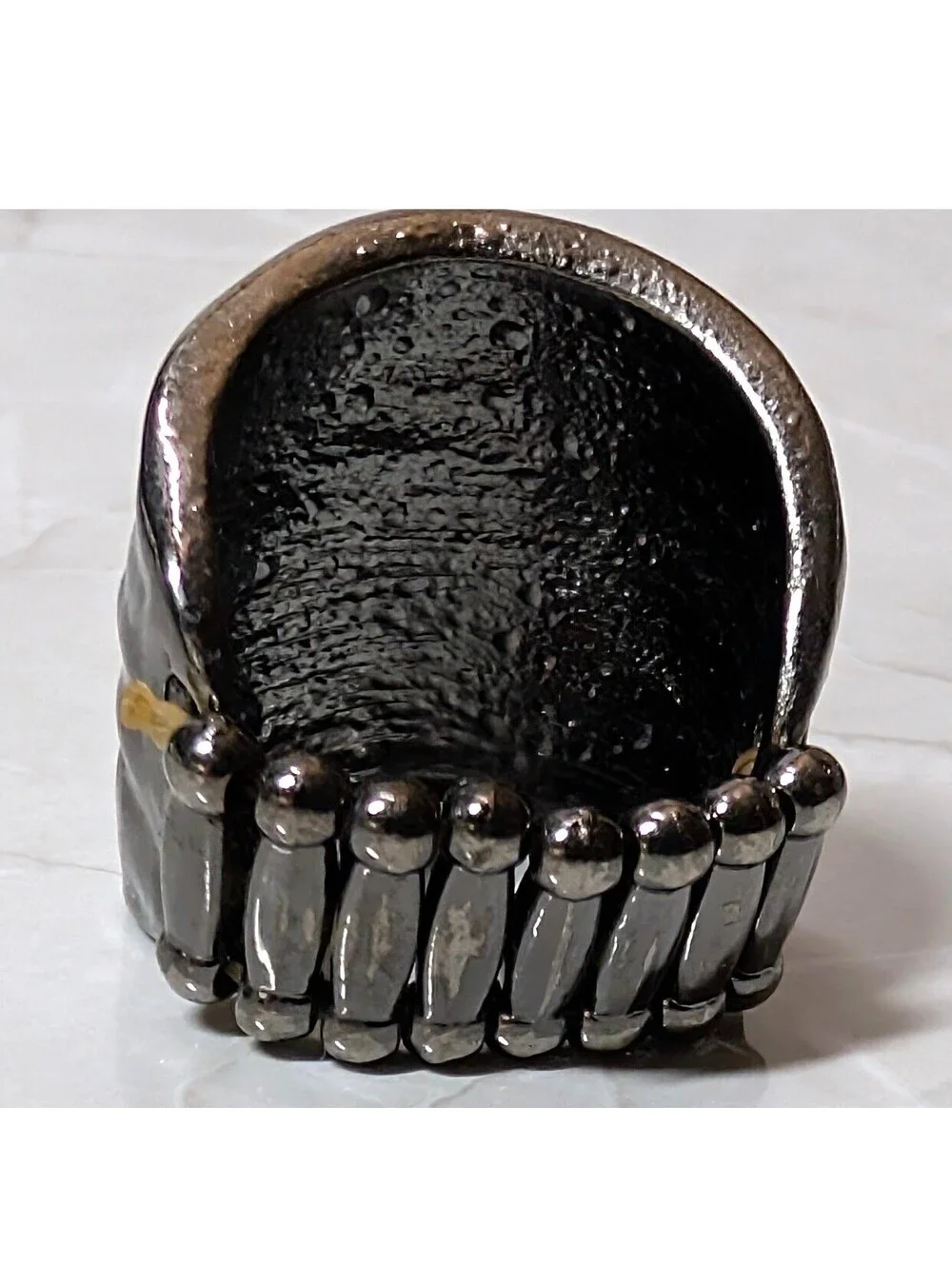 New Stretch Ring Gunmetal Textured Hammered Wide Band Statement Bold Fashion